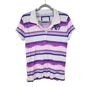 Aeropostable Polo Striped Collar Y2K Short Sleeve Top